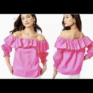 Lilly Pulitzer Bright Pink Off-Shoulder Ruffle Blouse